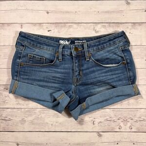 Mossimo Denim Mid-Rise Midi Shorts Cuffed Medium Wash Size 0 25 Waist